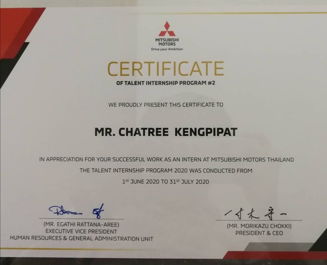 The Best Achievement certificate awarded to Mr. Chatree Kengpipat