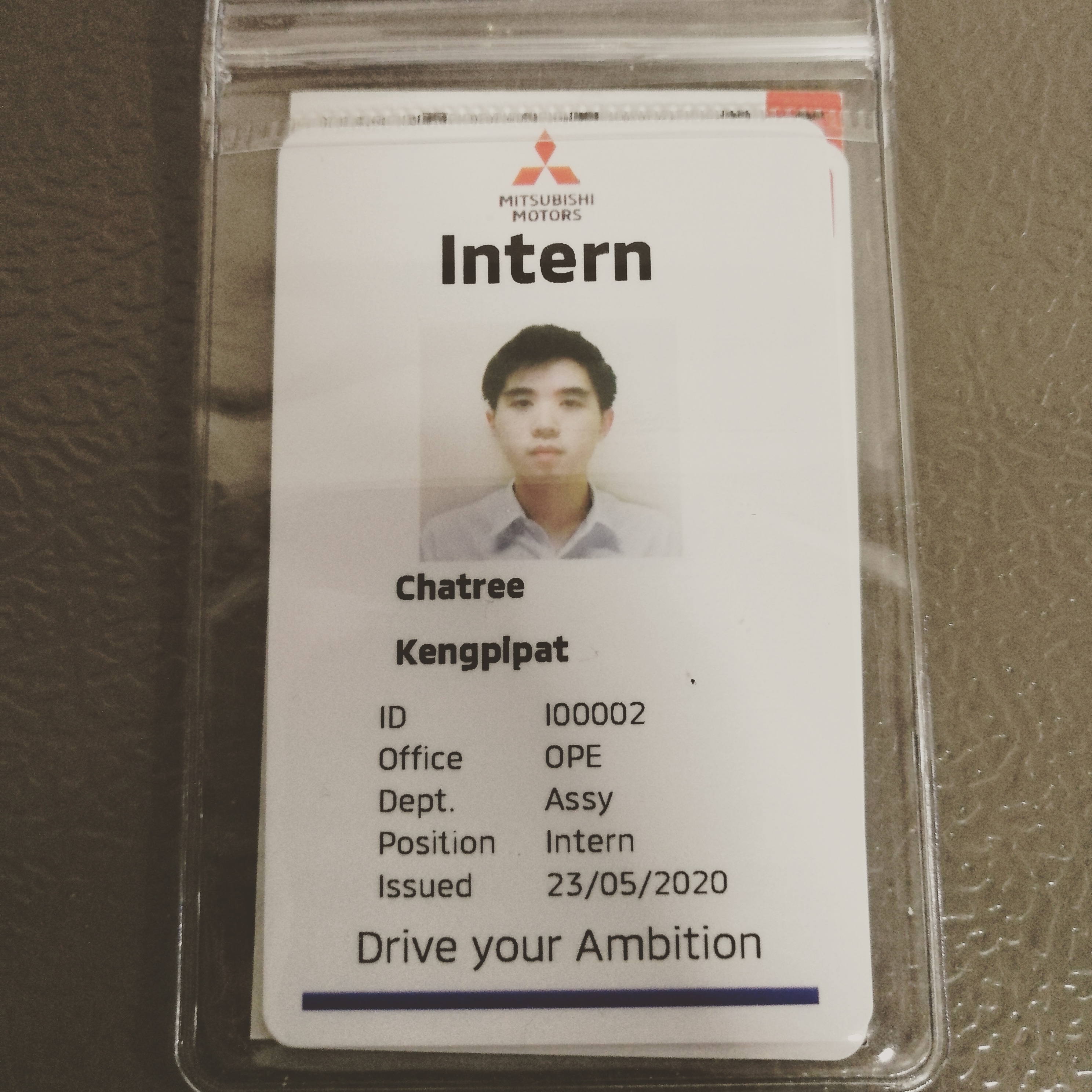 My Mitsubishi Motors Thailand Talent Internship ID card, June 2020